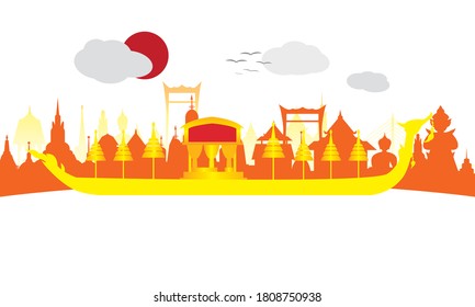 Vector of beautiful Thai Royal Barge Suphannahong on the River of Thailand,Traditional Thai style Vector concept.