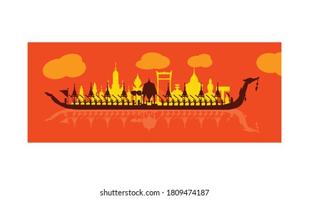 Vector of beautiful Thai Royal Barge Suphannahong on the River of Thailand,Traditional Thai style Vector concept.