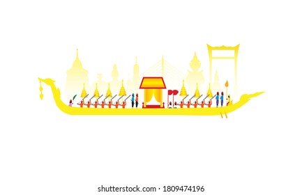 Vector of beautiful Thai Royal Barge Suphannahong on the River of Thailand,Traditional Thai style Vector concept.