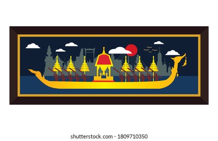Vector of beautiful Thai Royal Barge Suphannahong on the River of Thailand,Traditional Thai style Vector concept.