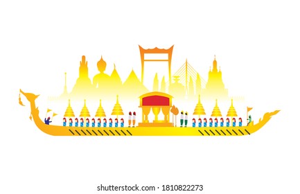 Vector de la hermosa Royal Barge Suphannahong en el río de Tailandia, concepto de vectores de estilo tradicional tailandés.