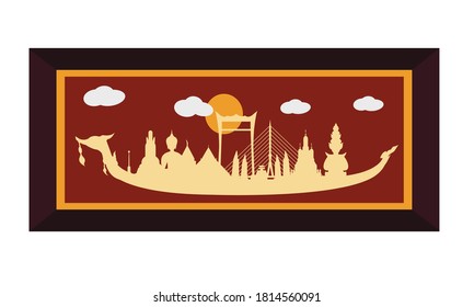 Vector of beautiful Thai Royal Barge Suphannahong on the River of Thailand,Traditional Thai style Vector concept.