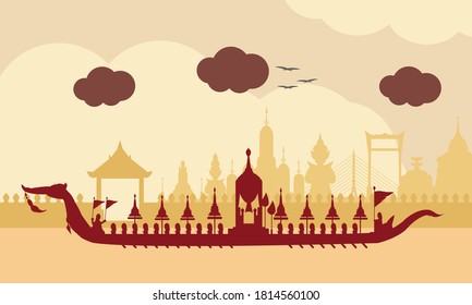 Vector of beautiful Thai Royal Barge Suphannahong on the River of Thailand,Traditional Thai style Vector concept.