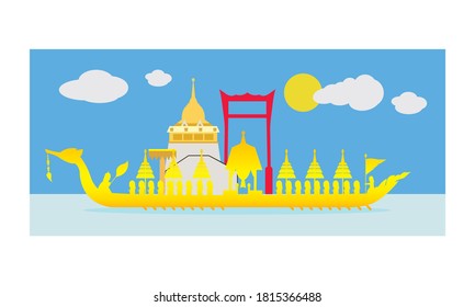 Vector of beautiful Thai Royal Barge Suphannahong on the River of Thailand,Traditional Thai style Vector concept.
