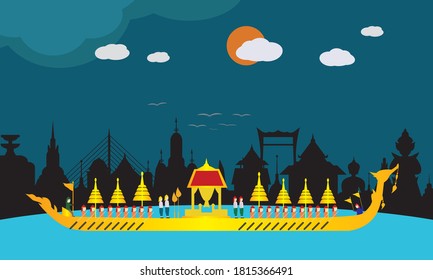 Vector of beautiful Thai Royal Barge Suphannahong on the River of Thailand,Traditional Thai style Vector concept.