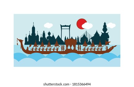 Vector of beautiful Thai Royal Barge Suphannahong on the River of Thailand,Traditional Thai style Vector concept.