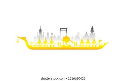 Vector of beautiful Thai Royal Barge Suphannahong on the River of Thailand,Traditional Thai style Vector concept.