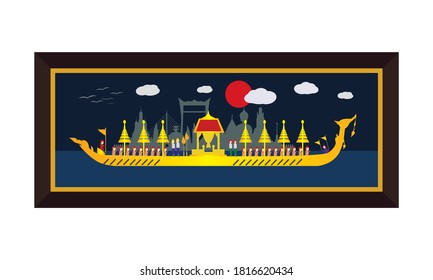 Vector of beautiful Thai Royal Barge Suphannahong on the River of Thailand,Traditional Thai style Vector concept.