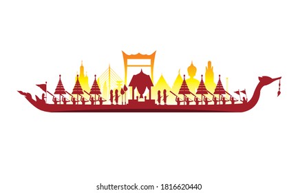 Vector of beautiful Thai Royal Barge Suphannahong on the River of Thailand,Traditional Thai style Vector concept.