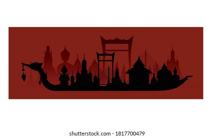 Vector of beautiful Thai Royal Barge Suphannahong on the River of Thailand,Traditional Thai style Vector concept.