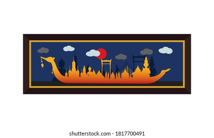 Vector of beautiful Thai Royal Barge Suphannahong on the River of Thailand,Traditional Thai style Vector concept.