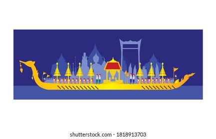 Vector of beautiful Thai Royal Barge Suphannahong on the River of Thailand,Traditional Thai style Vector concept.