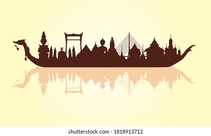 Vector de la hermosa Royal Barge Suphannahong en el río de Tailandia, concepto de vectores de estilo tradicional tailandés.
