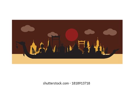 Vector of beautiful Thai Royal Barge Suphannahong on the River of Thailand,Traditional Thai style Vector concept.