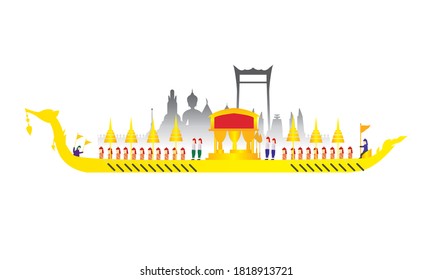 Vector de la hermosa Royal Barge Suphannahong en el río de Tailandia, concepto de vectores de estilo tradicional tailandés.