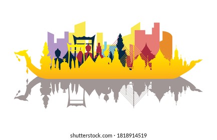 Vector de la hermosa Royal Barge Suphannahong en el río de Tailandia, concepto de vectores de estilo tradicional tailandés.