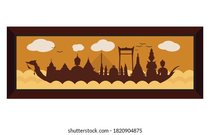Vector of beautiful Thai Royal Barge Suphannahong on the River of Thailand,Traditional Thai style Vector concept.