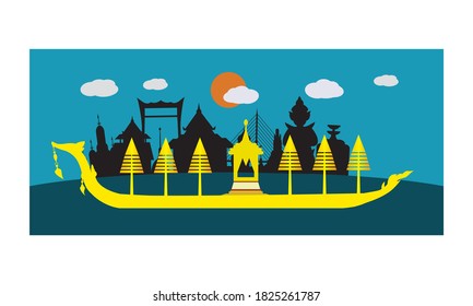 Vector de la hermosa Royal Barge Suphannahong en el río de Tailandia, concepto de vectores de estilo tradicional tailandés.