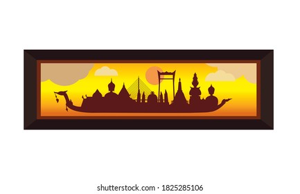 Vector of beautiful Thai Royal Barge Suphannahong on the River of Thailand,Traditional Thai style Vector concept.