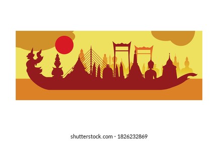 Vektorgrafik des schönen thailändischen Königsbarge Suphannahong am Fluss Thailand, traditionelles thailändisches Vektorkonzept.