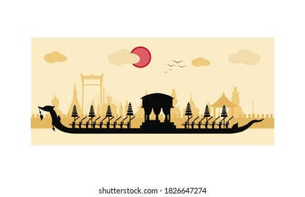 Vector of beautiful Thai Royal Barge Suphannahong on the River of Thailand,Traditional Thai style Vector concept.
