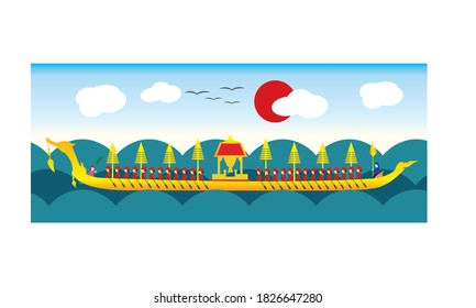 Vector of beautiful Thai Royal Barge Suphannahong on the River of Thailand,Traditional Thai style Vector concept.