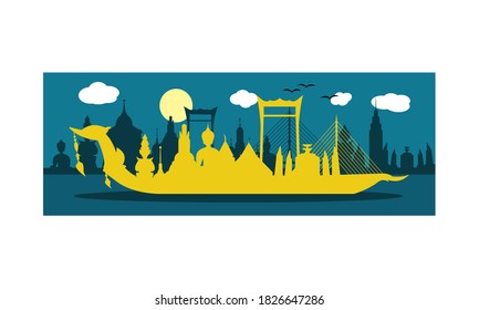 Vector of beautiful Thai Royal Barge Suphannahong on the River of Thailand,Traditional Thai style Vector concept.