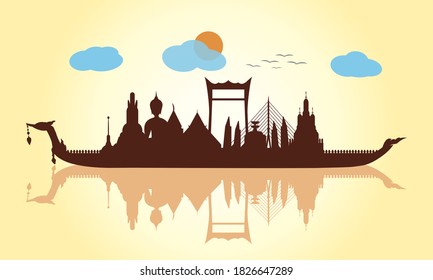 Vektorgrafik des schönen thailändischen Königsbarge Suphannahong am Fluss Thailand, traditionelles thailändisches Vektorkonzept.