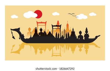 Vector of beautiful Thai Royal Barge Suphannahong on the River of Thailand,Traditional Thai style Vector concept.