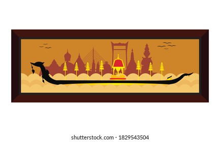 Vector de la hermosa Royal Barge Suphannahong en el río de Tailandia, concepto de vectores de estilo tradicional tailandés.