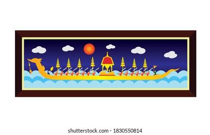 Vector of beautiful Thai Royal Barge Suphannahong on the River of Thailand,Traditional Thai style Vector concept.