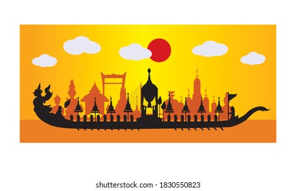Vector of beautiful Thai Royal Barge Suphannahong on the River of Thailand,Traditional Thai style Vector concept.