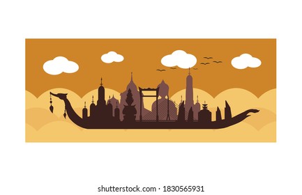 Vector of beautiful Thai Royal Barge Suphannahong on the River of Thailand,Traditional Thai style Vector concept.
