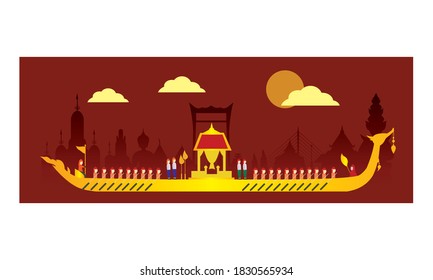 Vector of beautiful Thai Royal Barge Suphannahong on the River of Thailand,Traditional Thai style Vector concept.