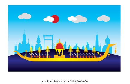 Vector of beautiful Thai Royal Barge Suphannahong on the River of Thailand,Traditional Thai style Vector concept.
