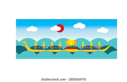 Vektorgrafik des schönen thailändischen Königsbarge Suphannahong am Fluss Thailand, traditionelles thailändisches Vektorkonzept.