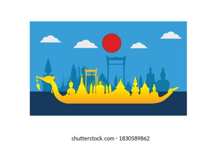 Vector of beautiful Thai Royal Barge Suphannahong on the River of Thailand,Traditional Thai style Vector concept.