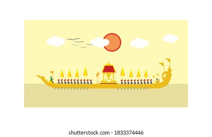 Vektorgrafik des schönen thailändischen Königsbarge Suphannahong am Fluss Thailand, traditionelles thailändisches Vektorkonzept.