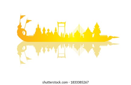 Vector de la hermosa Royal Barge Suphannahong en el río de Tailandia, concepto de vectores de estilo tradicional tailandés.
