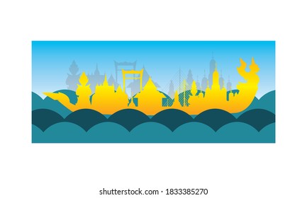 Vektorgrafik des schönen thailändischen Königsbarge Suphannahong am Fluss Thailand, traditionelles thailändisches Vektorkonzept.