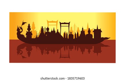 Vector of beautiful Thai Royal Barge Suphannahong on the River of Thailand,Traditional Thai style Vector concept.