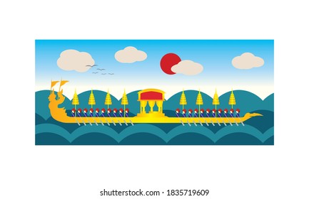 Vector of beautiful Thai Royal Barge Suphannahong on the River of Thailand,Traditional Thai style Vector concept.