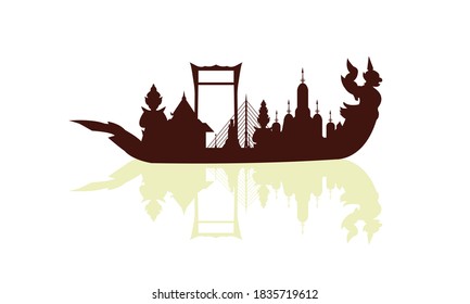 Vector of beautiful Thai Royal Barge Suphannahong on the River of Thailand,Traditional Thai style Vector concept.