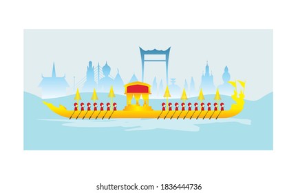 Vector of beautiful Thai Royal Barge Suphannahong on the River of Thailand,Traditional Thai style Vector concept.