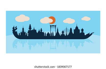 Vector of beautiful Thai Royal Barge Suphannahong on the River of Thailand,Traditional Thai style Vector concept.