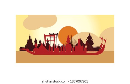 Vector of beautiful Thai Royal Barge Suphannahong on the River of Thailand,Traditional Thai style Vector concept.