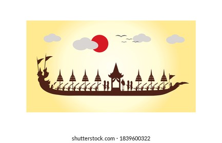 Vector de la hermosa Royal Barge Suphannahong en el río de Tailandia, concepto de vectores de estilo tradicional tailandés.