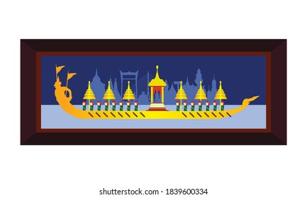 Vector of beautiful Thai Royal Barge Suphannahong on the River of Thailand,Traditional Thai style Vector concept.