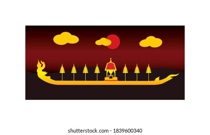 Vector de la hermosa Royal Barge Suphannahong en el río de Tailandia, concepto de vectores de estilo tradicional tailandés.