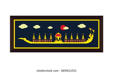 Vector de la hermosa Royal Barge Suphannahong en el río de Tailandia, concepto de vectores de estilo tradicional tailandés.